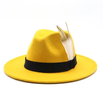 Fedoras Cepure Vīriešiem Spalvu Jostas Modes Baznīcas Džeza Klp Kungi Panama Ceļojumu Klp Platām Malām, Rudenī Fedoras chapeu masculino