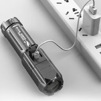 USB Lādējamu Lukturīti Spēcīgu Gaismas Tālummaiņas Izcelt Taktiskais Lukturītis Lāpas Āra Portatīvo Apgaismojums LED Kempings Gaismas