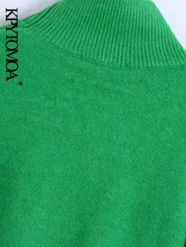 KPYTOMOA Sieviešu Modes Soft Touch Zaudēt Zaļo Adītas Vintage Džemperis ar Augstu Apkakli, garām Piedurknēm, Sieviešu Džemperi Šiks Topi