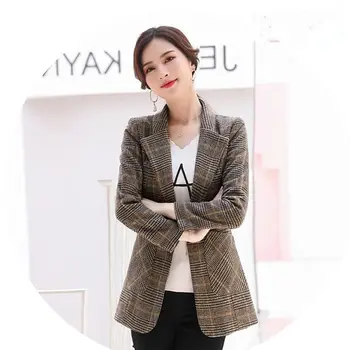 Sieviešu Oficiālu Bleizeri Pelēks Plus Izmēra Apģērbu Sievietēm korejas Vintage Pleds Žaketes Bieza Saglabāt Siltu Ziemas Sievietei Mētelis Oversize