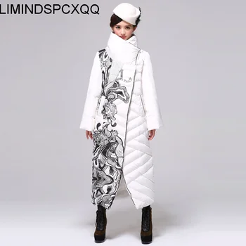 Sieviešu Jaka Sieviešu Biezs, Silts White Duck Down Coat Ziemas Elegants Birojs Dāma Drukāt Slim X-ilgi Outwear