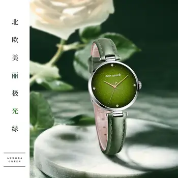 DOM jaunu Top Luksusa Modes Sieviešu Kvarca Rokas pulksteni Elegantajā Zaļajā Sieviešu Pulksteņi Ādas Pulkstenis Ūdensizturīgs Meitene Modeli Skatīties