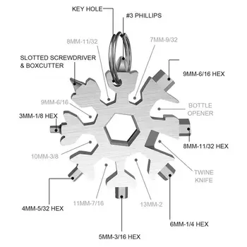 Portatīvo 18 1 Mini Sniegpārslas Multi Pocket Instrumentu, Atslēgu Hex Atslēgu Saliktas Nometnē Izdzīvot Āra Pārgājienā Atslēga, Gredzena Atslēga, Ķēdes