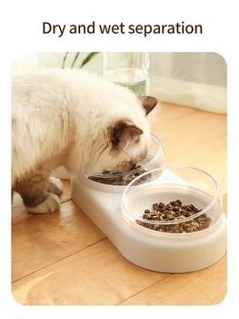 Pet Cat Bļodā Automātisko Pakārtoto Suns, Kaķis Ir Pārtikas Bļoda Ar Ūdeni Strūklaka Double Bowl Dzeramā Izvirzīja Stāvēt Trauku Bļodas Kaķiem