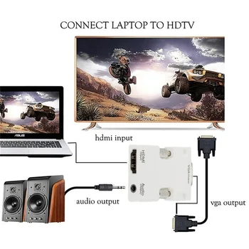 HDMI-Saderīgam uz VGA Adapteris, Sieviešu, Vīriešu, Digitālā Uz Analogo 1080P HDMI UZ VGA Audio Video Converter for PC TV Projektoru