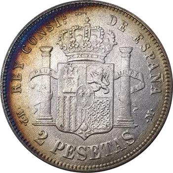 Spāņu Monētas 1889 MP M Spānija 2 Pesetas - Alfonso XIII 1. Portrets Cupronickel pārklāts Sudrabs Suvenīru, Dāvanu Kolekcionējamus Monētas