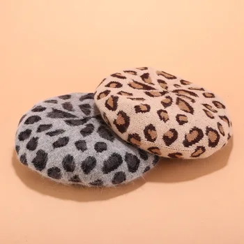 Sievietes, Meitenes, Berete Franču Mākslinieks Siltas Trušu Kažokādas Ziemas Beanie Cepure Klp Vintage Leopard Berete Cepures Luksusa Vilnas Ziemas Cepures