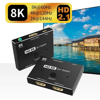 HDMI 2.1 8K Slēdzis 2 In 1 No 8K@60Hz 4K@120Hz HDMI Slēdzis VS DP 1.4 8K Displayport 1x2 Sadalītāja 2x1 Bi-virziena Slēdzis PS4