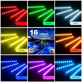 Led Auto Pēdas Apkārtējā Gaisma, Ar USB piepīpētāja Apgaismojums Mūzikas Vadības App RGB Auto Interjera Dekoratīvie Atmosfēru Gaismas