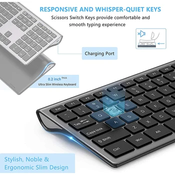 SeenDa Uzlādējams 2.4 G Bezvadu Klaviatūra Ultra Slim Pilna Izmēra Tastatūru ar Ciparu Tastatūra uz galda/PC/Laptop/Windows