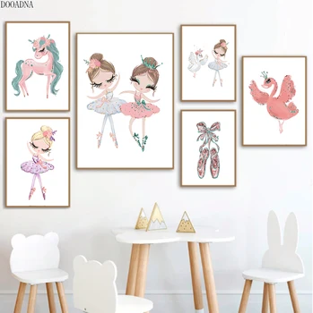 Baleta meitene eļļas gleznu plakātu, augstas kvalitātes audekla, gulbis unicorn modelis, Ziemeļvalstu anotācija sienas, bērnu istaba, bērnistaba apdare