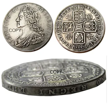 UF(82)LIELBRITĀNIJAS 1735 George II vienu Kroni Sudraba Pārklājumu Kopēt Monētas