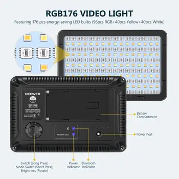 Neewer RGB Video Gaisma ar APP Kontrole,Led Kameras Gaismas CRI95+ Regulējamas YouTube DSLR Fotokameras Videokameras Foto Apgaismojums,RGB176