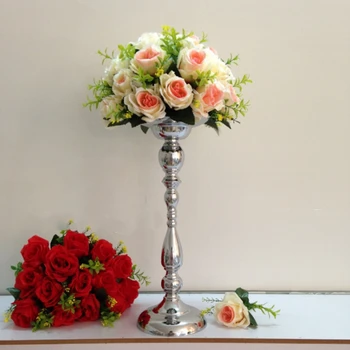 IMUWEN Classic sudraba apdare 45 cm galda ziedu vāze kāzu gadījumā, vai puses ceļu radīt mājas dekori ziedu plaukts metāla svečturis