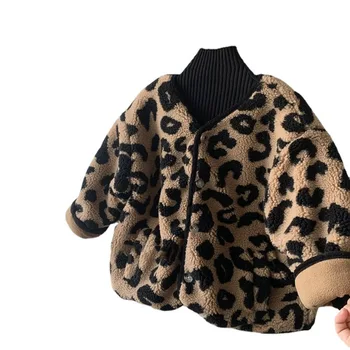 Toddler Meitenes ar garām Piedurknēm Gadījuma Vilnas Gudrs Leopard Rudenī un Ziemā Kokvilnas Jaka Jaka Bērniem Siltas Modes Mētelis Drēbes