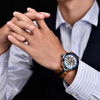 Vīriešu Mehāniskās Skatīties BOBO PUTNU ir 2021. Jaunu Top Modes Biznesa Blue Koka rokas Pulkstenis Kvalitātes Mehāniskās Kustības Dāvana Mīļāko