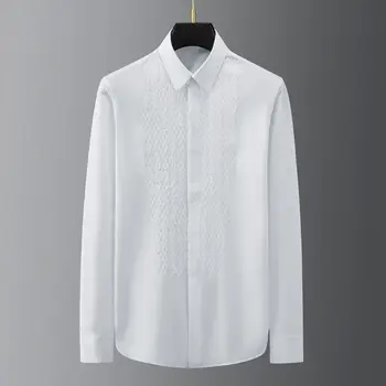 Britu Stila Izšūti Modes Krekls Mens Slim Garām Piedurknēm Ir 2021. New Augstas Kvalitātes Vīriešu Krekls Gadījuma Sequin Korejas Camisa Hombre