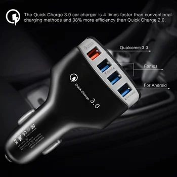 Uzlabot 4USB QC 3.0 Automašīnas Lādētājs Ātri Uzlādēt 3.0 Tālruņa Uzlādēšana Automašīnas Fast Charger 4Ports USB Auto Portatīvo Lādētāju, Ios Android