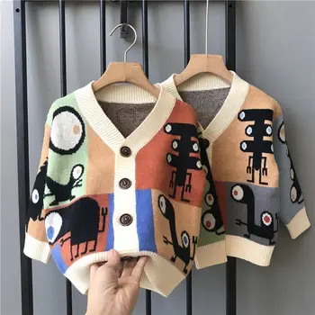 Bērnu Apģērbu Zēnu Mētelis Rudens un Ziemas Jaunas Trikotāžas Džemperis Multfilmu Top Jaka korejiešu Stilā Kids' Mēteli Modes