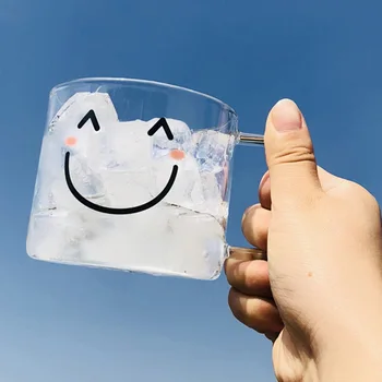 Radošā Smaidu Iespiesti Pāris Kausa Pārredzamu Kafijas Stikla Krūze Deserts, Tēja Piens Kausa Kokteilis Stikla Kausa Krūzes Drinkware