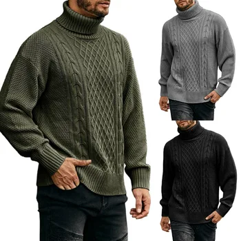 Ir 2021. Eiropas un Amerikas rudens un ziemas jaunas augsta kakla džemperis vīriešiem ir ciets krāsā ar garām piedurknēm Adīts Tops