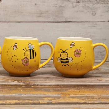 Keramikas Kafijas Krūze 11OZ Piena Kausa Drinkware Dzelteno bišu Raksts Teacup Vienkārši Radoši apstrādāt Krūzes tases