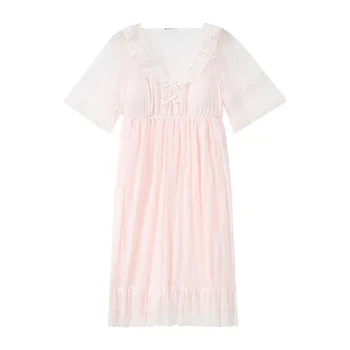 Sweet Mesh Lolita Nakts Kleita Sievietēm Pasaku Mežģīnes Peignoirs Princese Sleepwear Kawaii Nightie Viktorijas Romantisks Vintage Nightgowns