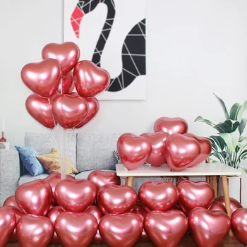 20pcs Chrome Metāla Sirds Baloni, Metāla, Lateksa Ballons Kāzu Dekorēšana Piepūšams ar Hēliju Balonu Dzimšanas dienas svinības Piegādēm