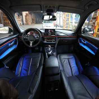 Auto LED Panelis, Apkārtējā Gaisma, lai BMW 3. Sērijas F30 F31 Interjera Četras Durvis Vāciņš Melns, Lampas Sloksnes Piederumi, Zilā un Oranžā Krāsā
