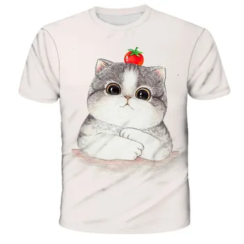 T-Krekli Meitenēm Apģērbi Zēniem Dzīvnieku Bērni 3D T-Krekls Bērniem Vasarā Kaķis Dzīva Gudrs, Funny Baby T Krekli, Topi Camisetas Mujer De