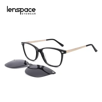 Lenspace Polarizētās Laukumā Saulesbrilles Sieviešu Magnētisko Klipu Par Sieviešu Brilles Acetāts Materiāls Brilles Rāmis Acu Brilles Tuvredzība