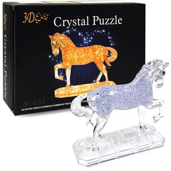 3d stereo plastmasas montāžas puzzle izglītības rotaļlietas, kristāla zirgs