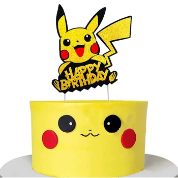 Pokemon Pikachu Kūka Dekorēšanas Piederumi Happy Birthday Kule Bumbu Kauss Kūka Anime Attēls Kūka Ielikt Karoga DIY Partijas Apdare