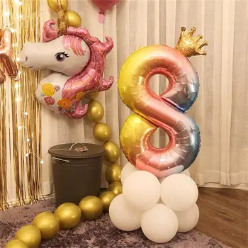 10pcs/set 32inch Krāsains Skaits, Folija Baloni ar Vainagu Ballon Happy Birthday Party Meitenēm Baby Dušas Dekorācijas Piederumi