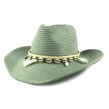 Unisex hatStraw fedoras kovboju cepures, sieviešu un vīriešu pludmales cepure vasaras āra klp kovboju klp sertissage shell cepures Gofrētu cepure