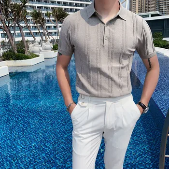 Muskuļu brālis vasaras vīriešu modes casual golf polo krekls vīriešu high-end plānas ledus zīda elpo īsām piedurknēm Polo T-krekls