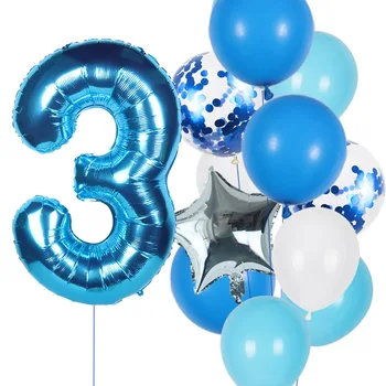 12pcs Zēns Dzimšanas dienas Balonus Zilā Lateksa Konfeti Ballon 40inch Numuru Balonu Apdare Bērniem 1 2 3 4 5 6 7 8 9 Dzimšanas dienas svinības