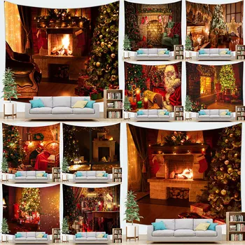 Ziemassvētku Gobelēns Sniegpārslas, Santa Claus Ziemas Nakts Karājas Auduma Kamīnu Segu Dāvanas Ziemsvētki Sienas Rotājumi Mājās