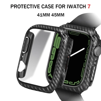 PC Watchcase Apple Skatīties Series 7 41mm 45mm Gadījumā Ekrāna Aizsargs Segtu Oglekļa Šķiedras Raksts Aizsargājošu Apvalku IWatch 7