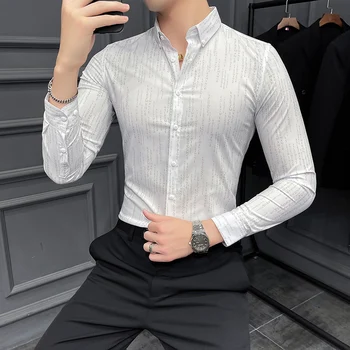 Modes Rudenī Vīriešu Krekls ar garām Piedurknēm Slim Gadījuma Ziedu Krekli Vīriešu Biznesa Sociālo Kleita Krekls Streetwear Puse Smokings Topi