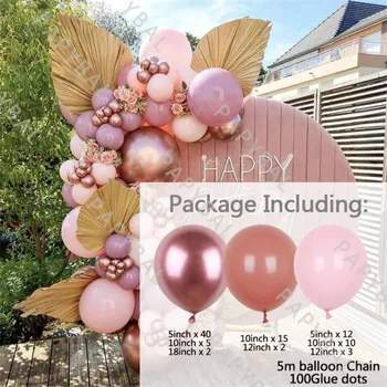 91Pc Retro Putekļu Rozā Arch Vainags Komplekts Dzimšanas dienas Balonus Rose Gold Chrome Ballons Puse Rotājumi Kāzu Baby Dušas Globos