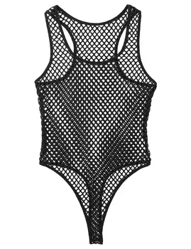 Modes Sieviešu Dobi Fishnet Bodysuits U Kakla bez Piedurknēm, ar Augstu Samazināt Leotard Bodysuit Festivāls Rave Puse Sexy Kostīmu Clubwear