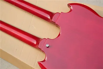 Dubultā kakla sarkans kreiso roku ģitāras ar basswood ķermeni,īpašu Tailpiece,HH pickups,kakla kopums organismā,