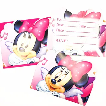 6pcs/set Minnie Mouse, Karikatūra dzimšanas dienas svinības Piederumi Dekori Papīra Dzimšanas dienu, Ielūgumu Kartes Bērniem Puses Piegādes Komplekts