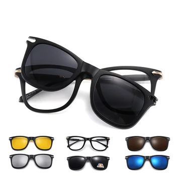 6 1 Polarizētās Saulesbrilles, Vīriešu, Sieviešu Magnētisko Klipsi Brilles TR90 Optisko Recepte Briļļu Rāmji Magnēts Klipus S507