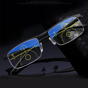Progresējoša multifokāla Lasīšanas Brilles Vīrieši Sievietes Anti UV Zils Aizsargātu Presbyopic Brilles Pusi Rāmi, Automātiskās Korekcijas Brilles