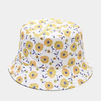 Gadījuma Ziedu Drukāt Vasaras Kausa Cepure Vīriešiem Un Sievietēm Daisy Drukāt Dubultā Sānu Valkāt Cepurīti Modes Mīksto Spaini Cepures