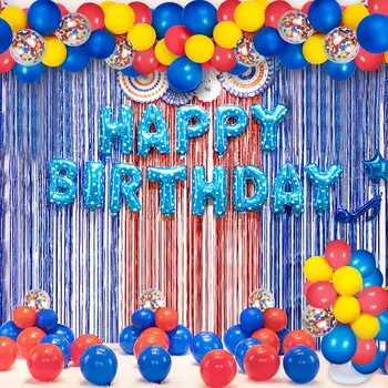130 gabali, sarkanā, zilā, dzeltenā konfeti lateksa balonu vainags arku komplekts dzimšanas dienā, izlaidumā, karnevāla cirka partijas apdare
