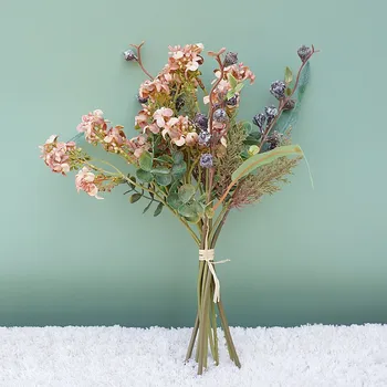 Luksusa Retro daisy zīda ziedi ar zāli žāvēti meklējat Kāzu Senecio eikalipta ķekars flores artificiales