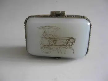 Ķīna Vintage Kolekcionējamus Handwork Kaulu Kastīšu Jade Griešanai Zirgu Zivju Jewel Box